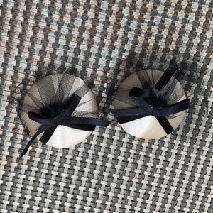 Leg Avenue nude pink satin pasties black bow mesh nurlsque bridal party